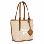 MCM Laurel Canvas Tote Bag | Large Jacquard Shopper Shoulder Handbag in Beige & Cognac — Classic Designer Travel Tote