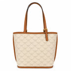 MCM Laurel Canvas Tote Bag | Large Jacquard Shopper Shoulder Handbag in Beige & Cognac — Classic Designer Travel Tote