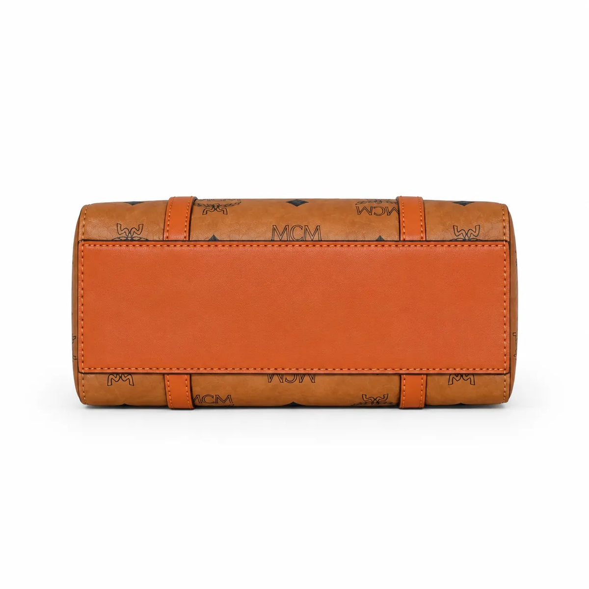 MCM Liz Visetos Tote Bag | Classic Monogram Shopper Bag in Cognac — Designer Leather Trim Shoulder Bag for Women