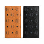 MCM Visetos Leather Long Wallet | Classic Zip Around Bifold Wallet in Cognac & Black — Designer Monogram Card Holder for Women & Men