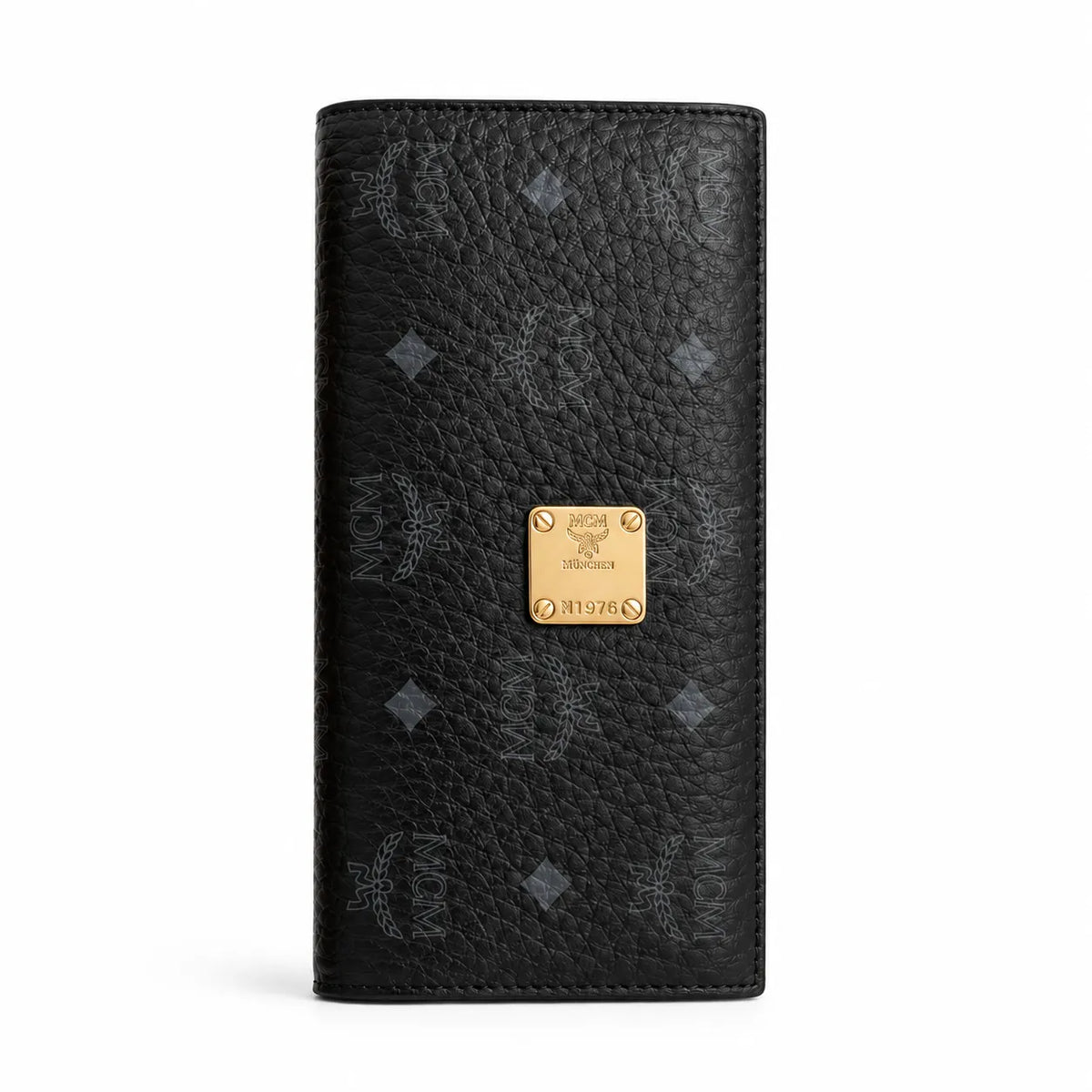 MCM Visetos Leather Long Wallet | Classic Zip Around Bifold Wallet in Cognac & Black — Designer Monogram Card Holder for Women & Men