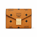MCM Tracy Visetos Small Wallet | Classic Envelope Flap Card Holder in Cognac — Designer Monogram Leather & Canvas Compact Purse