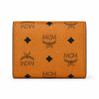 MCM Tracy Visetos Small Wallet | Classic Envelope Flap Card Holder in Cognac — Designer Monogram Leather & Canvas Compact Purse