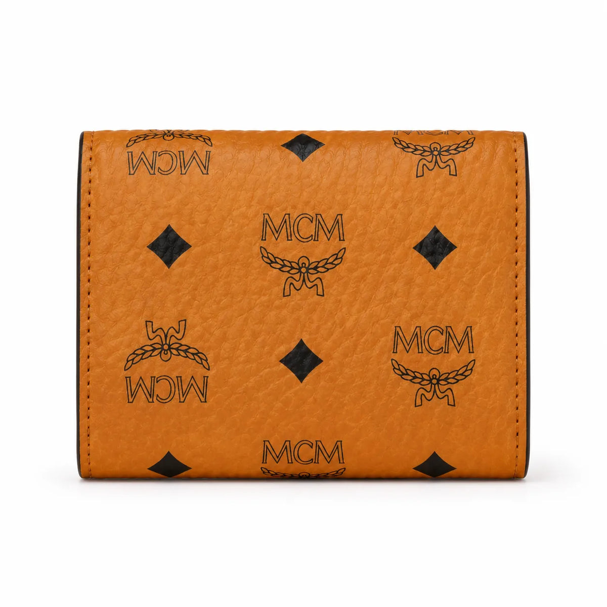 MCM Tracy Visetos Small Wallet | Classic Envelope Flap Card Holder in Cognac — Designer Monogram Leather & Canvas Compact Purse