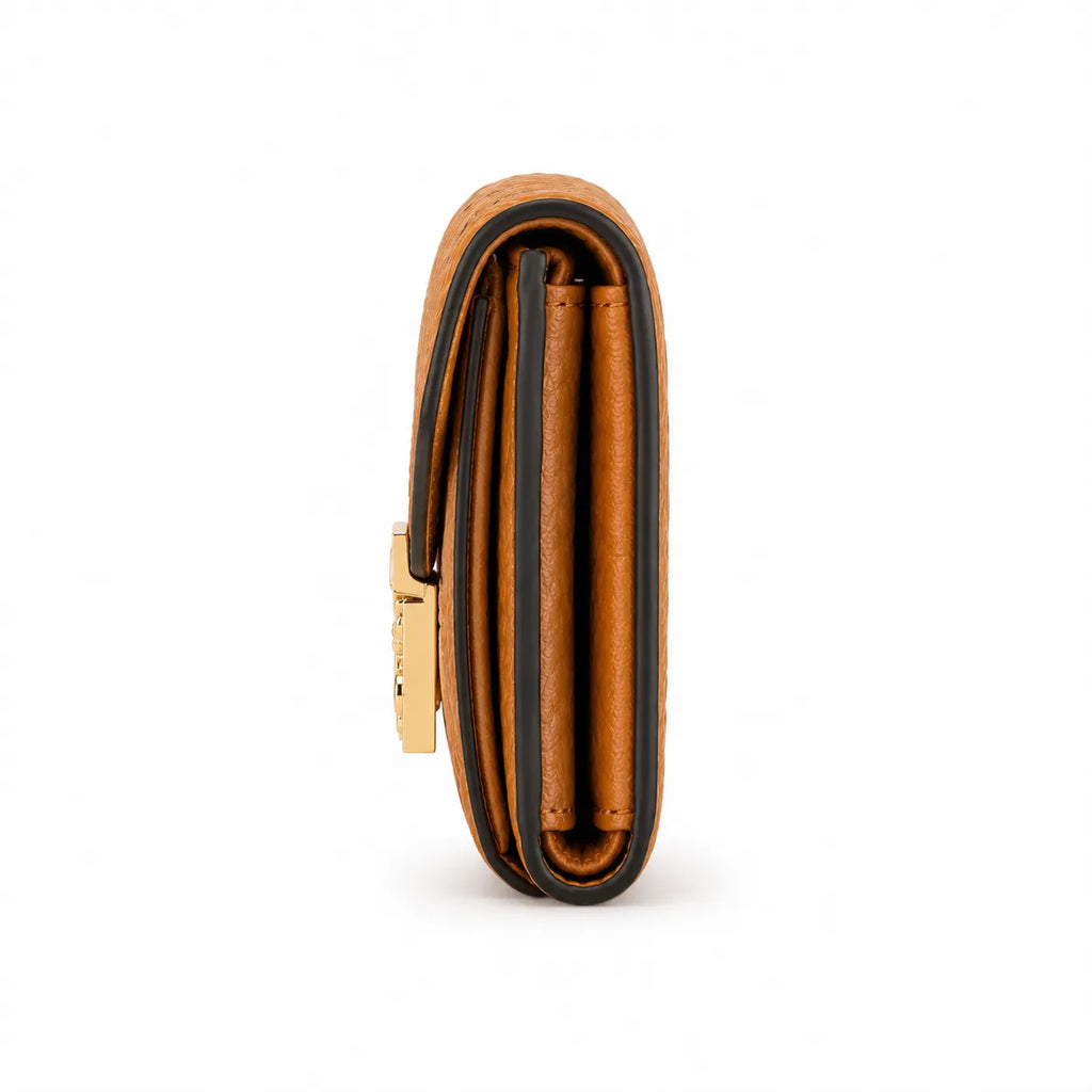 MCM Tracy Visetos Small Wallet | Classic Envelope Flap Card Holder in Cognac — Designer Monogram Leather & Canvas Compact Purse