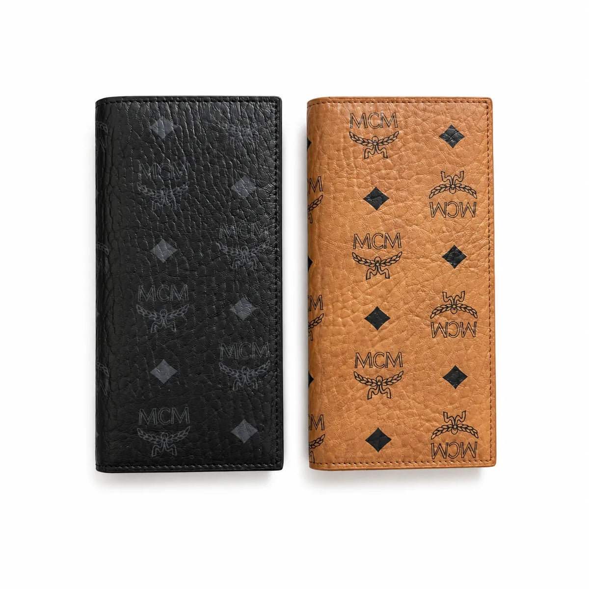 MCM Visetos Classic Long Wallet | Zip-Around Leather Wallet in Cognac & Black — Designer Monogram Continental Purse for Men & Women