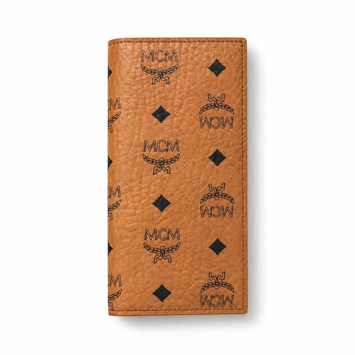 MCM Visetos Classic Long Wallet | Zip-Around Leather Wallet in Cognac & Black — Designer Monogram Continental Purse for Men & Women