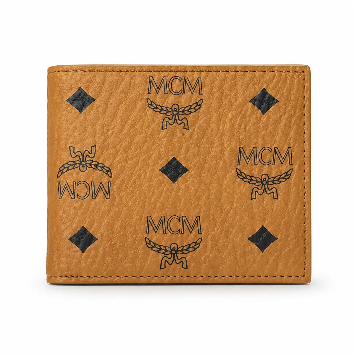 MCM Visetos Classic Bifold Wallet | Short Leather Folding Wallet in Cognac — Designer Monogram Card Holder for Men & Women