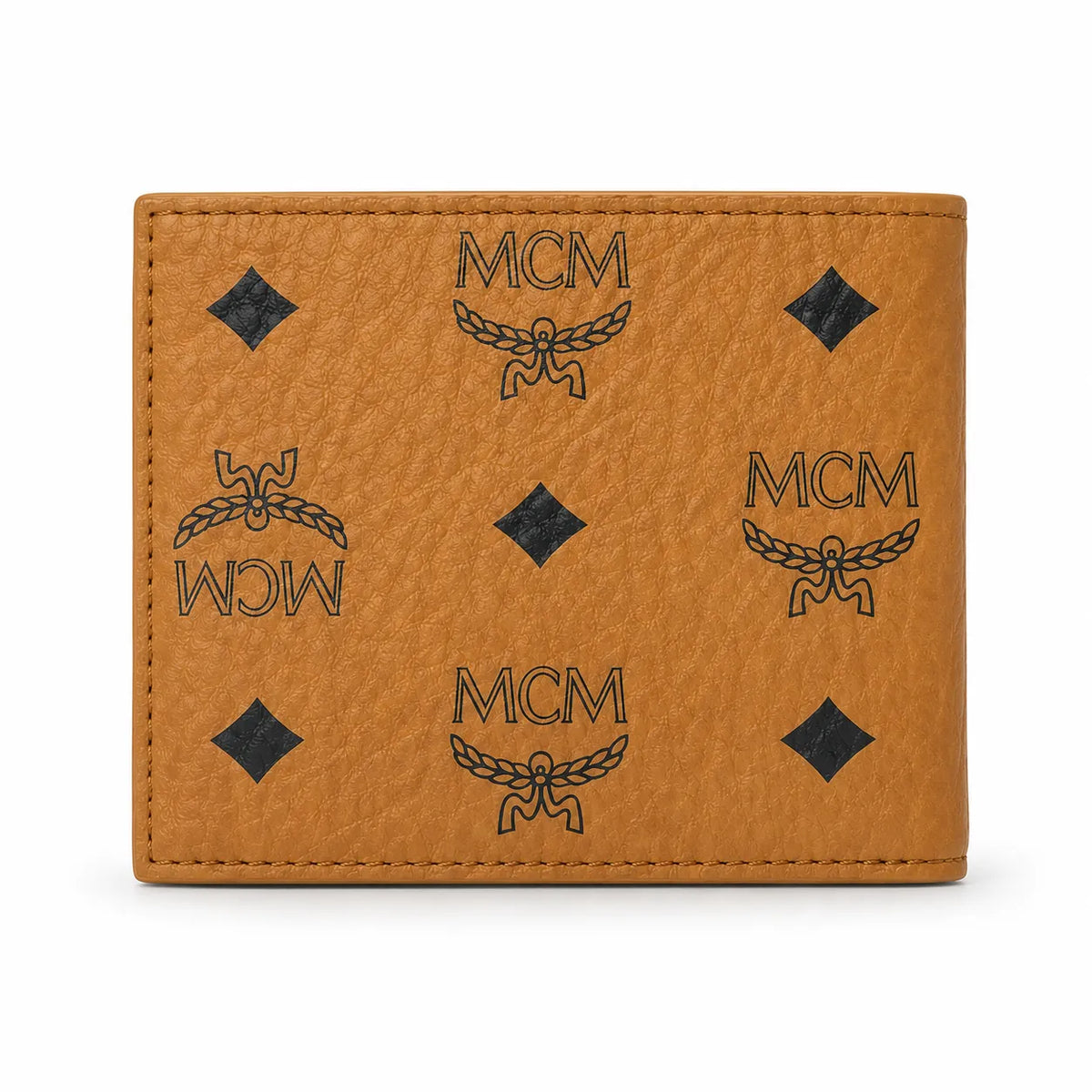 MCM Visetos Classic Bifold Wallet | Short Leather Folding Wallet in Cognac — Designer Monogram Card Holder for Men & Women