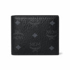 MCM Visetos Classic Men's Bifold Wallet | Short Leather Folding Wallet in Black — Designer Monogram Card Holder for Him