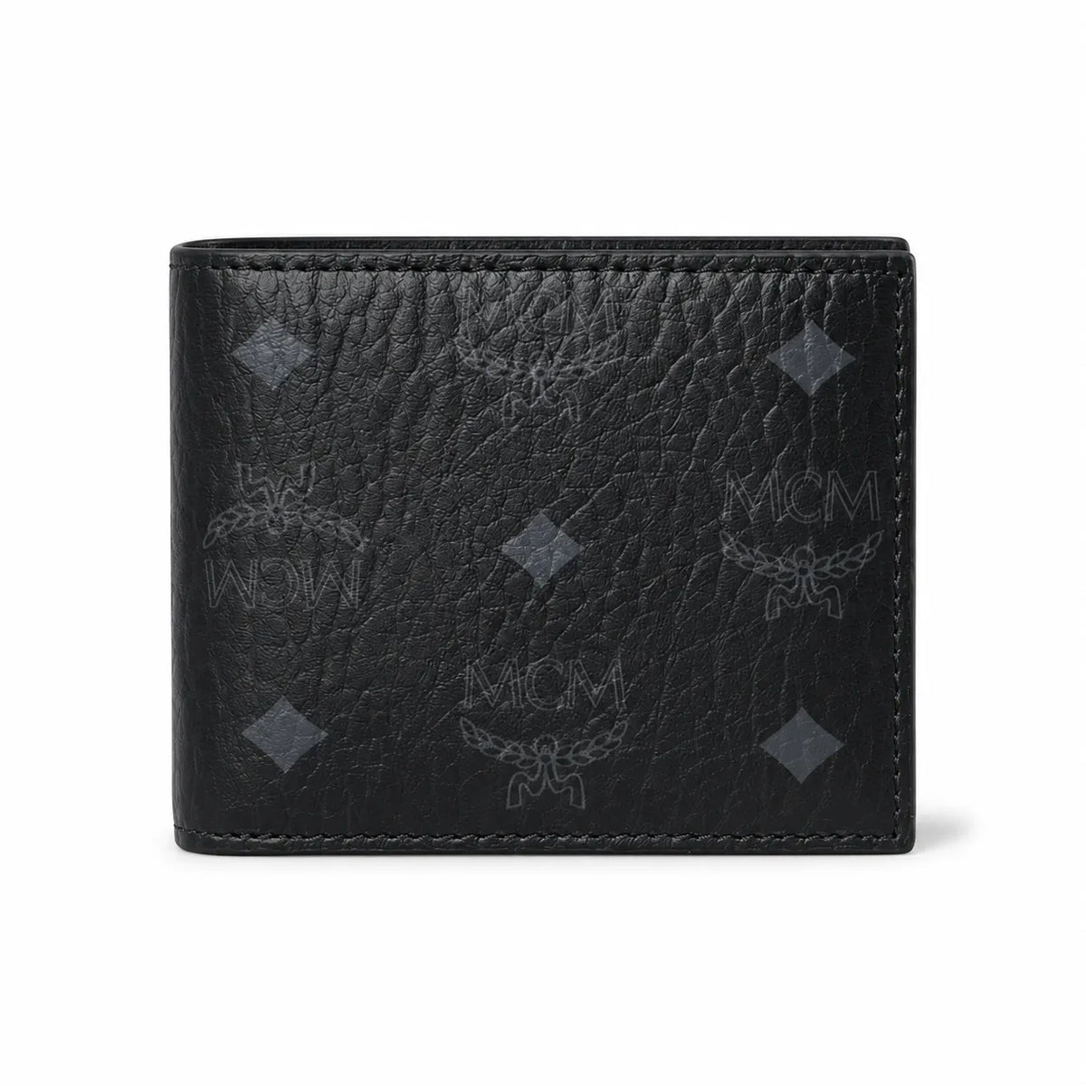MCM Visetos Classic Men's Bifold Wallet | Short Leather Folding Wallet in Black — Designer Monogram Card Holder for Him