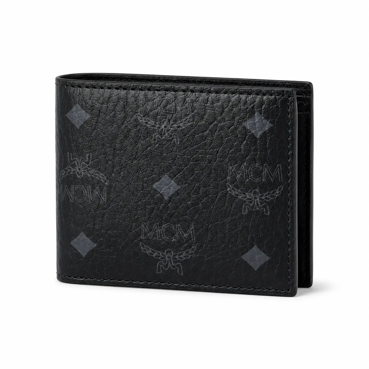 MCM Visetos Classic Men's Bifold Wallet | Short Leather Folding Wallet in Black — Designer Monogram Card Holder for Him