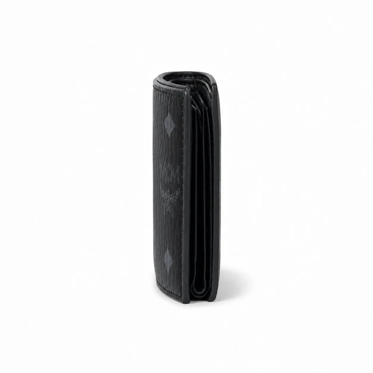 MCM Visetos Classic Men's Bifold Wallet | Short Leather Folding Wallet in Black — Designer Monogram Card Holder for Him