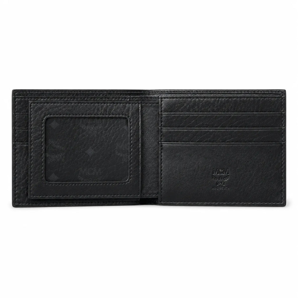 MCM Visetos Classic Men's Bifold Wallet | Short Leather Folding Wallet in Black — Designer Monogram Card Holder for Him