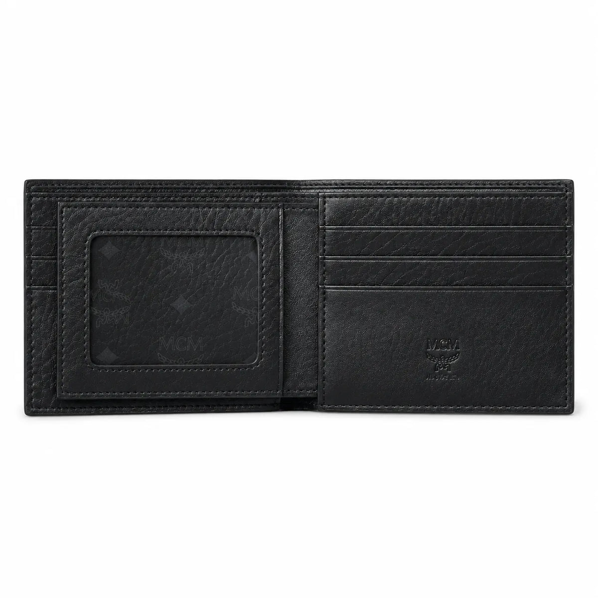 MCM Visetos Classic Men's Bifold Wallet | Short Leather Folding Wallet in Black — Designer Monogram Card Holder for Him