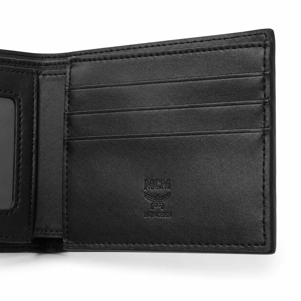 MCM Visetos Classic Men's Bifold Wallet | Short Leather Folding Wallet in Black — Designer Monogram Card Holder for Him