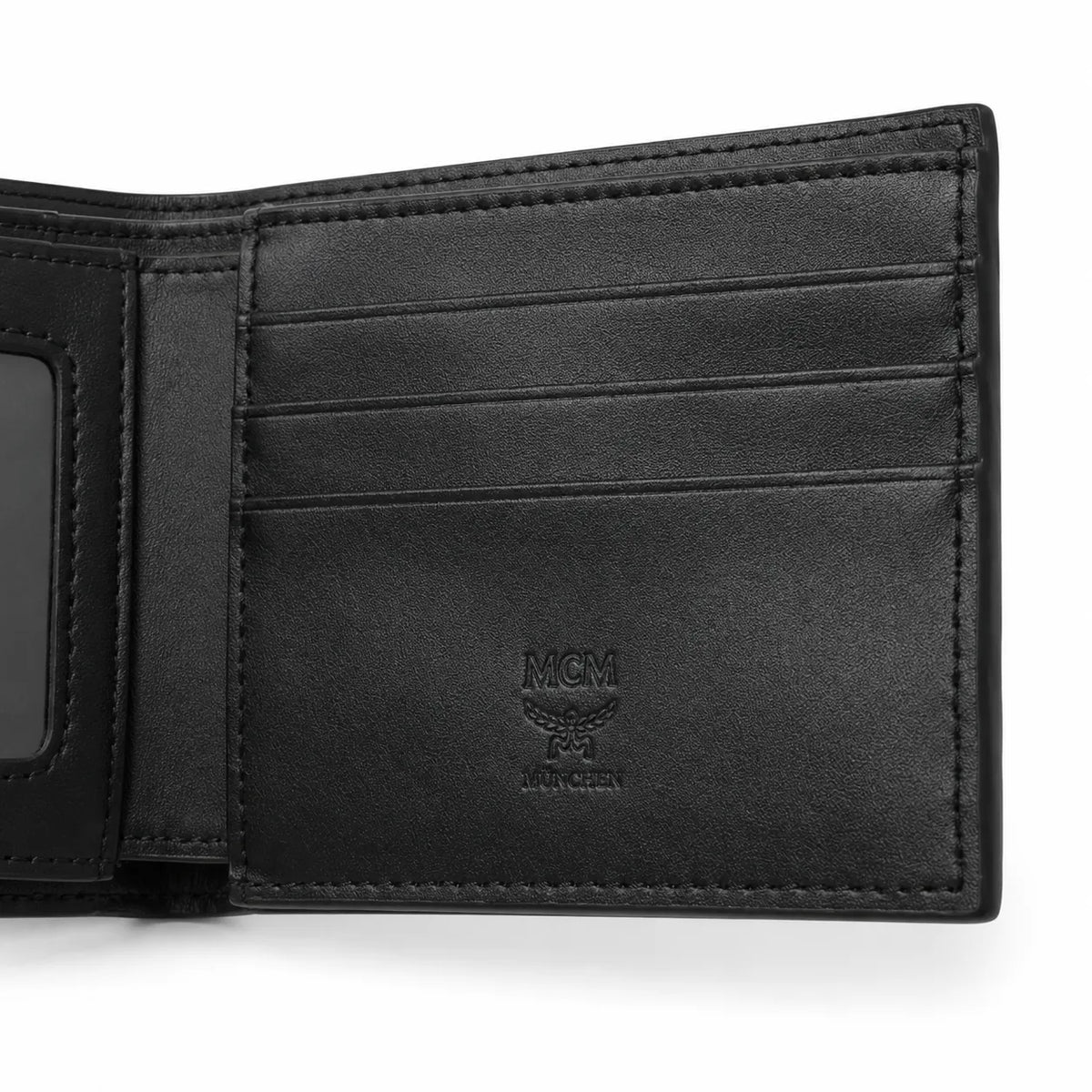 MCM Visetos Classic Men's Bifold Wallet | Short Leather Folding Wallet in Black — Designer Monogram Card Holder for Him