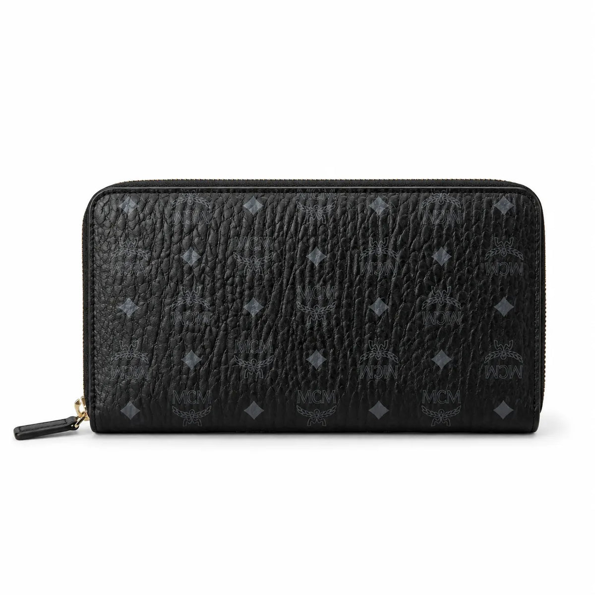 MCM Visetos Classic Long Zip Wallet | Designer Monogram Clutch Purse in Cognac & Black — Large Leather Phone Wallet for Men & Women