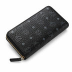 MCM Visetos Classic Long Zip Wallet | Designer Monogram Clutch Purse in Cognac & Black — Large Leather Phone Wallet for Men & Women