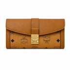 MCM Patricia Visetos Long Envelope Wallet | Classic Flap Leather Wallet in Cognac — Designer Monogram Clutch Purse for Women