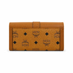 MCM Patricia Visetos Long Envelope Wallet | Classic Flap Leather Wallet in Cognac — Designer Monogram Clutch Purse for Women