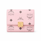 MCM Patricia Visetos Trifold Wallet | Small Leather Flap Wallet in Pink — Designer Monogram Card Holder Purse for Women