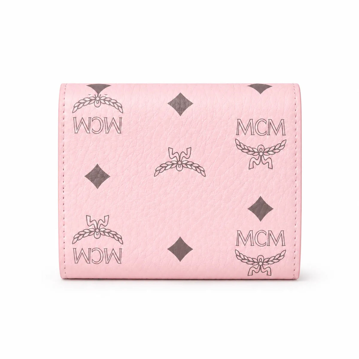 MCM Patricia Visetos Trifold Wallet | Small Leather Flap Wallet in Pink — Designer Monogram Card Holder Purse for Women