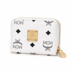 MCM Visetos Classic Small Zip Wallet | Compact Coin Purse & Card Holder in White — Designer Monogram Leather Accessory for Women