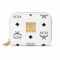 MCM Visetos Classic Small Zip Wallet | Compact Coin Purse & Card Holder in White — Designer Monogram Leather Accessory for Women