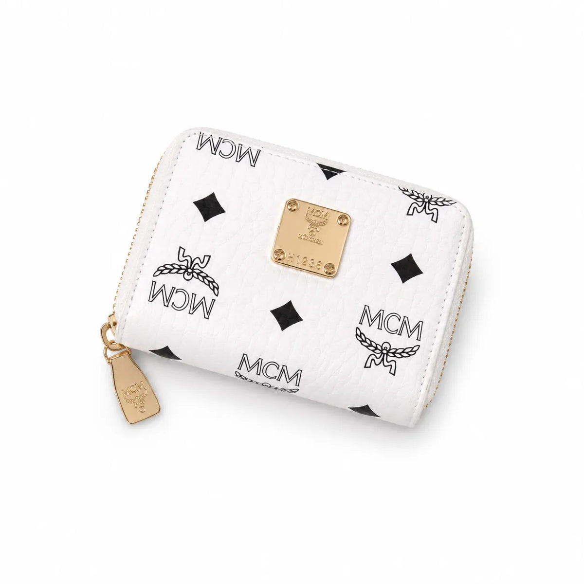 MCM Visetos Classic Small Zip Wallet | Compact Coin Purse & Card Holder in White — Designer Monogram Leather Accessory for Women