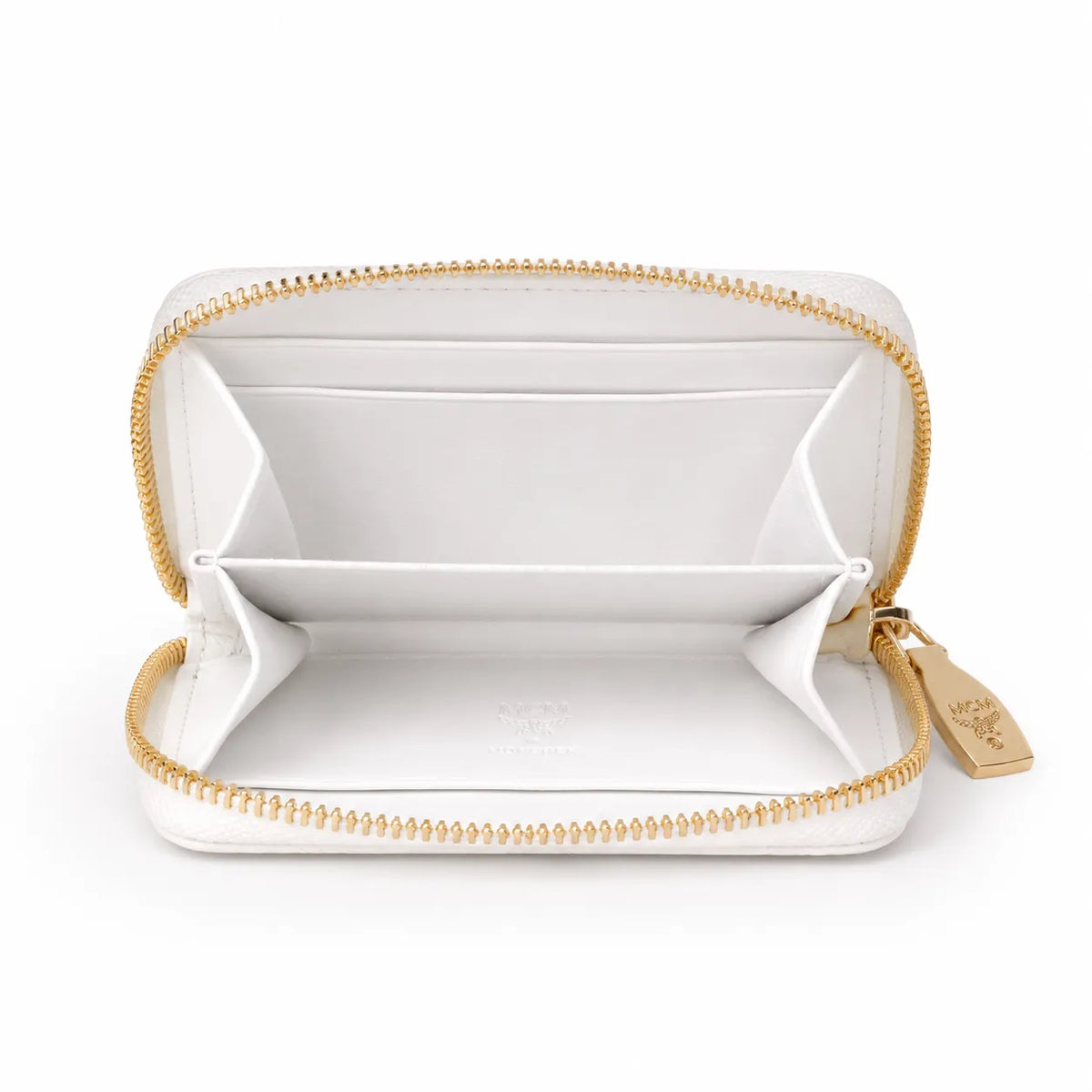 MCM Visetos Classic Small Zip Wallet | Compact Coin Purse & Card Holder in White — Designer Monogram Leather Accessory for Women