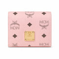 MCM Patricia Visetos Trifold Wallet | Small Flap Wallet in Pink — Designer Monogram Leather Card Holder & Purse for Women