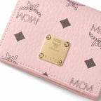 MCM Patricia Visetos Trifold Wallet | Small Flap Wallet in Pink — Designer Monogram Leather Card Holder & Purse for Women