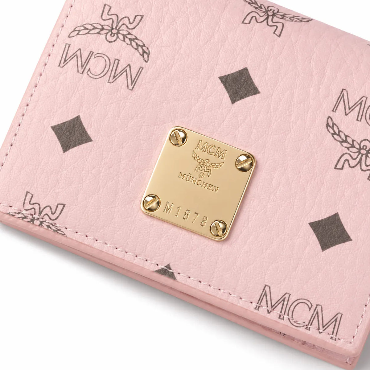 MCM Patricia Visetos Trifold Wallet | Small Flap Wallet in Pink — Designer Monogram Leather Card Holder & Purse for Women