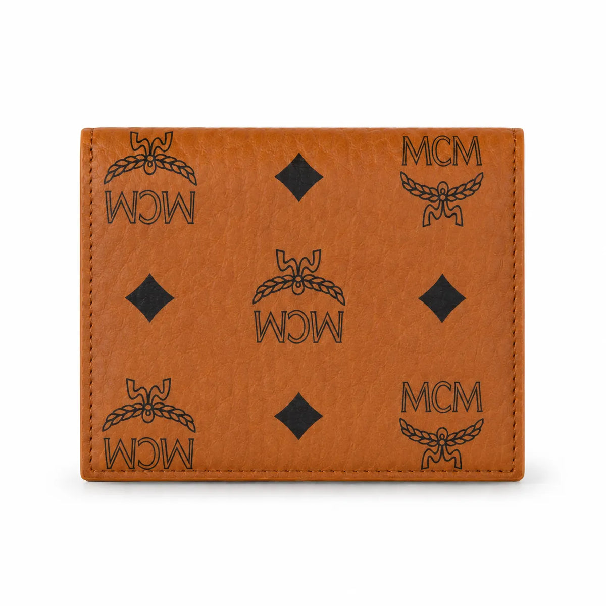 MCM Patricia Visetos Trifold Wallet | Small Leather Flap Wallet in Cognac — Designer Monogram Card Holder & Purse for Women