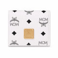 MCM Patricia Visetos Trifold Wallet | Small Leather Flap Wallet in White — Designer Monogram Card Holder & Purse for Women
