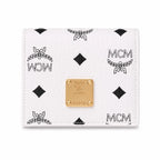 MCM Patricia Visetos Trifold Wallet | Small Leather Flap Wallet in White — Designer Monogram Card Holder & Purse for Women