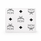 MCM Patricia Visetos Trifold Wallet | Small Leather Flap Wallet in White — Designer Monogram Card Holder & Purse for Women
