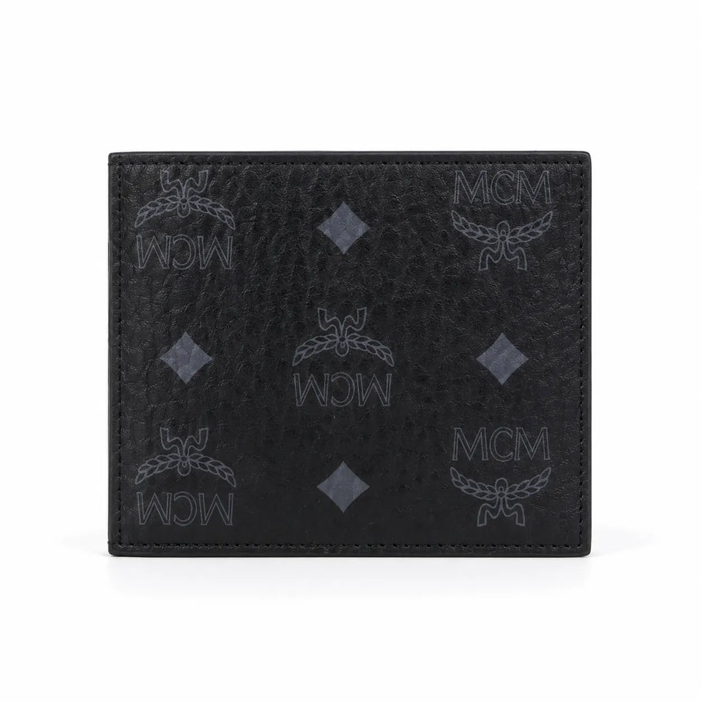 MCM Visetos Classic Bifold Wallet | Slim Leather Folding Wallet in Black — Designer Monogram Card Holder for Men & Women