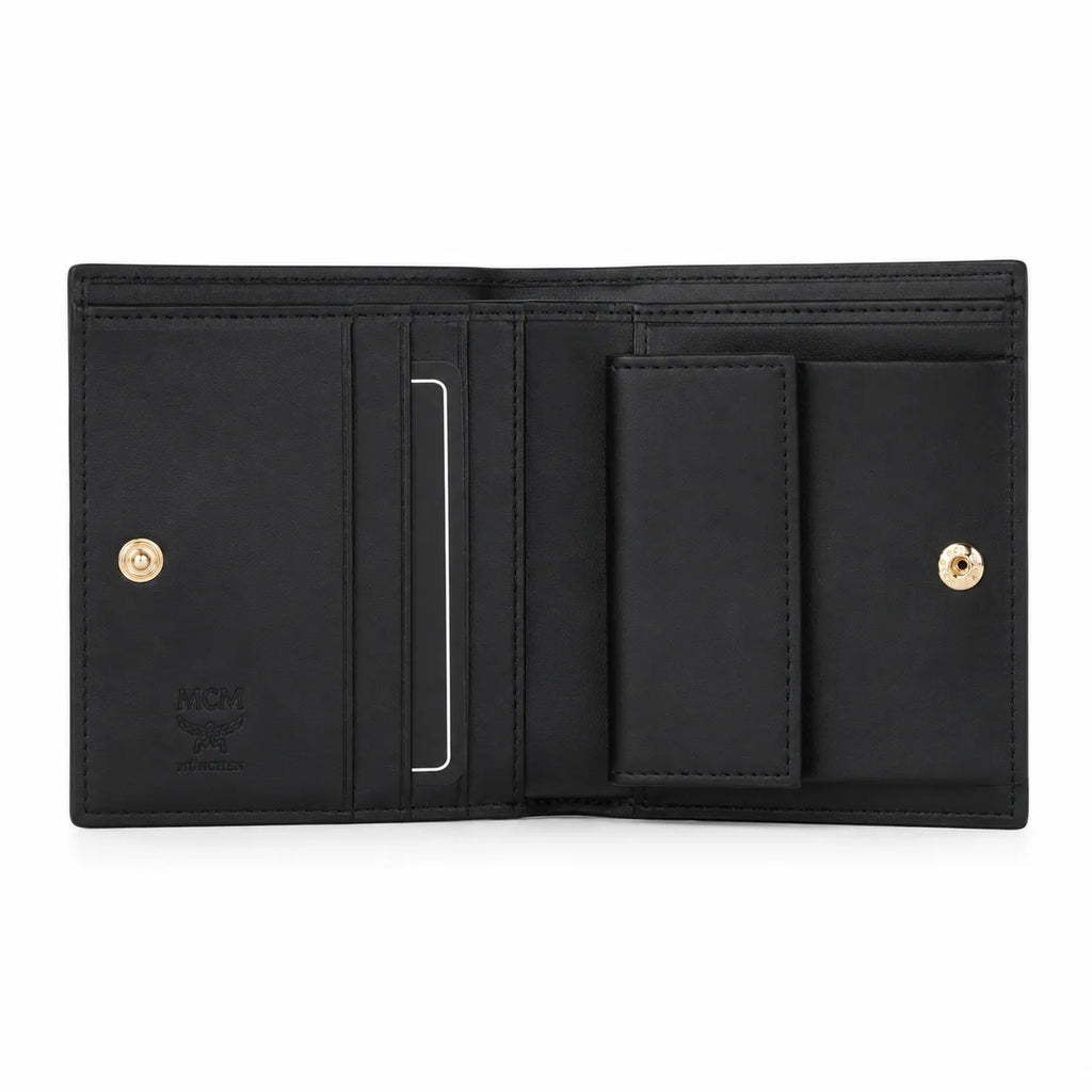 MCM Visetos Classic Bifold Wallet | Slim Leather Folding Wallet in Black — Designer Monogram Card Holder for Men & Women