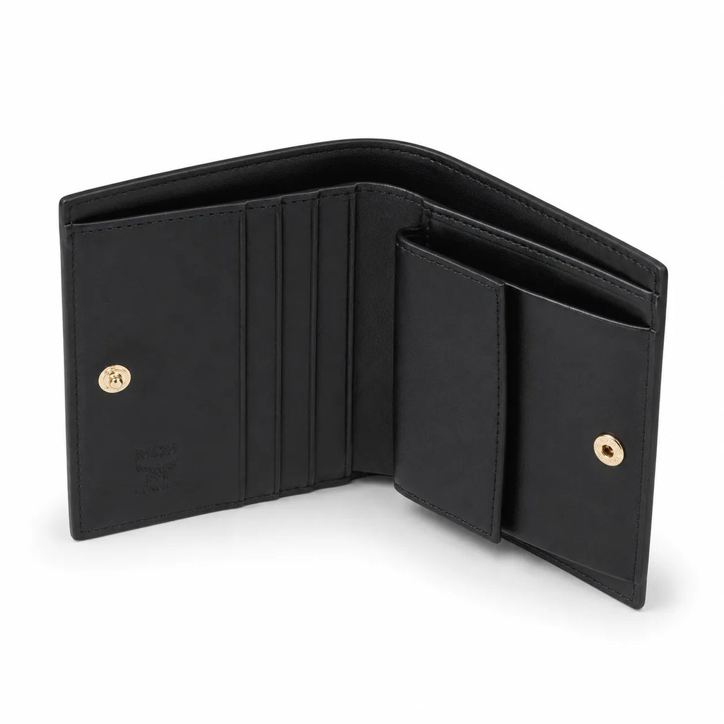 MCM Visetos Classic Bifold Wallet | Slim Leather Folding Wallet in Black — Designer Monogram Card Holder for Men & Women