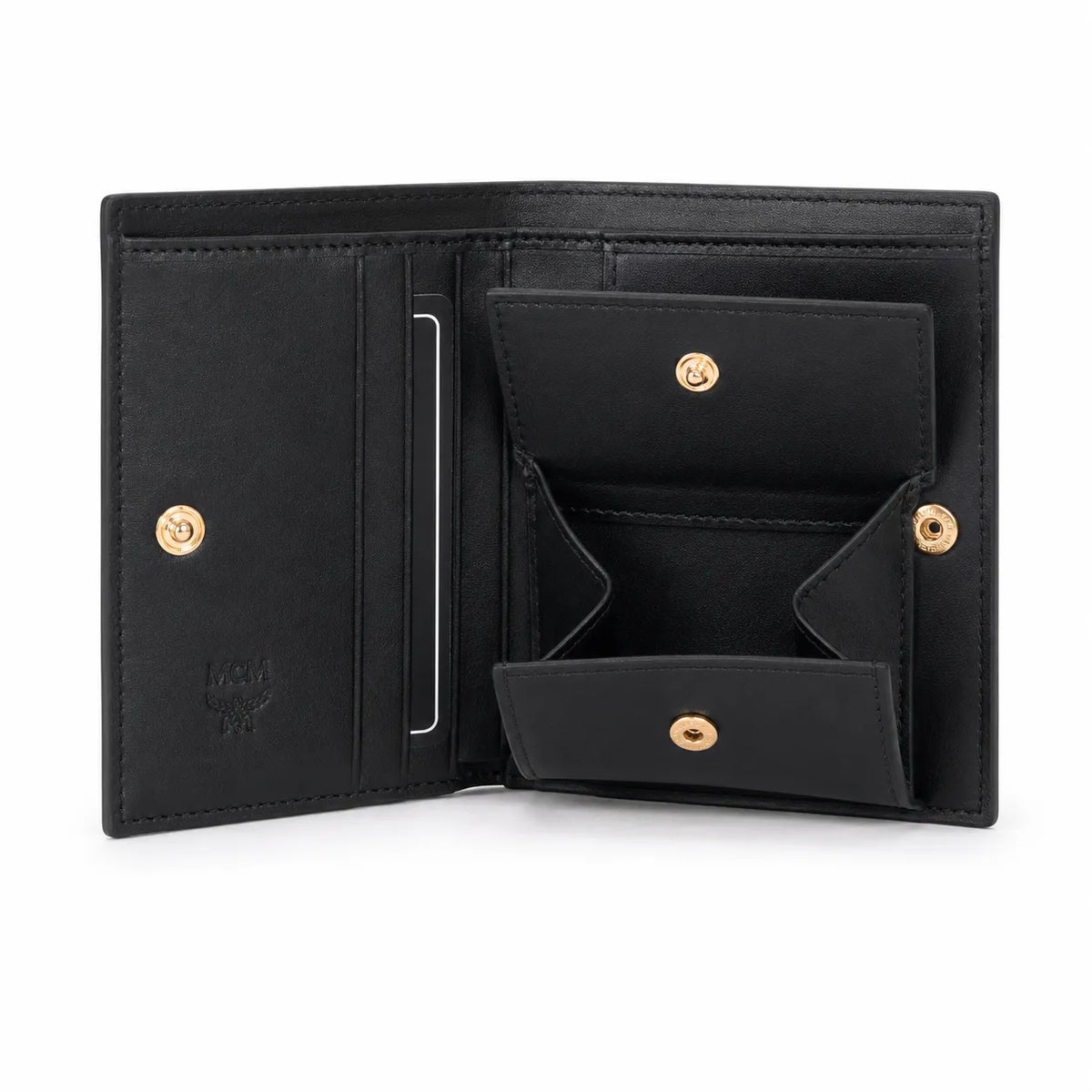 MCM Visetos Classic Bifold Wallet | Slim Leather Folding Wallet in Black — Designer Monogram Card Holder for Men & Women