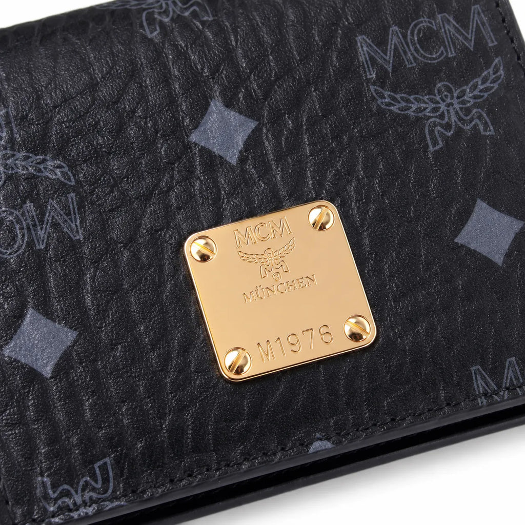 MCM Visetos Classic Bifold Wallet | Slim Leather Folding Wallet in Black — Designer Monogram Card Holder for Men & Women