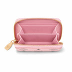 MCM Visetos Classic Small Zip Wallet | Compact Leather Coin Purse in Pink — Designer Monogram Card Holder & Pouch for Women