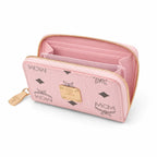 MCM Visetos Classic Small Zip Wallet | Compact Leather Coin Purse in Pink — Designer Monogram Card Holder & Pouch for Women
