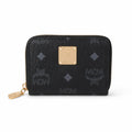 MCM Visetos Classic Small Zip Wallet | Compact Leather Coin Purse in Black — Designer Monogram Card Holder & Pouch for Women