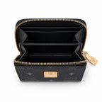MCM Visetos Classic Small Zip Wallet | Compact Leather Coin Purse in Black — Designer Monogram Card Holder & Pouch for Women