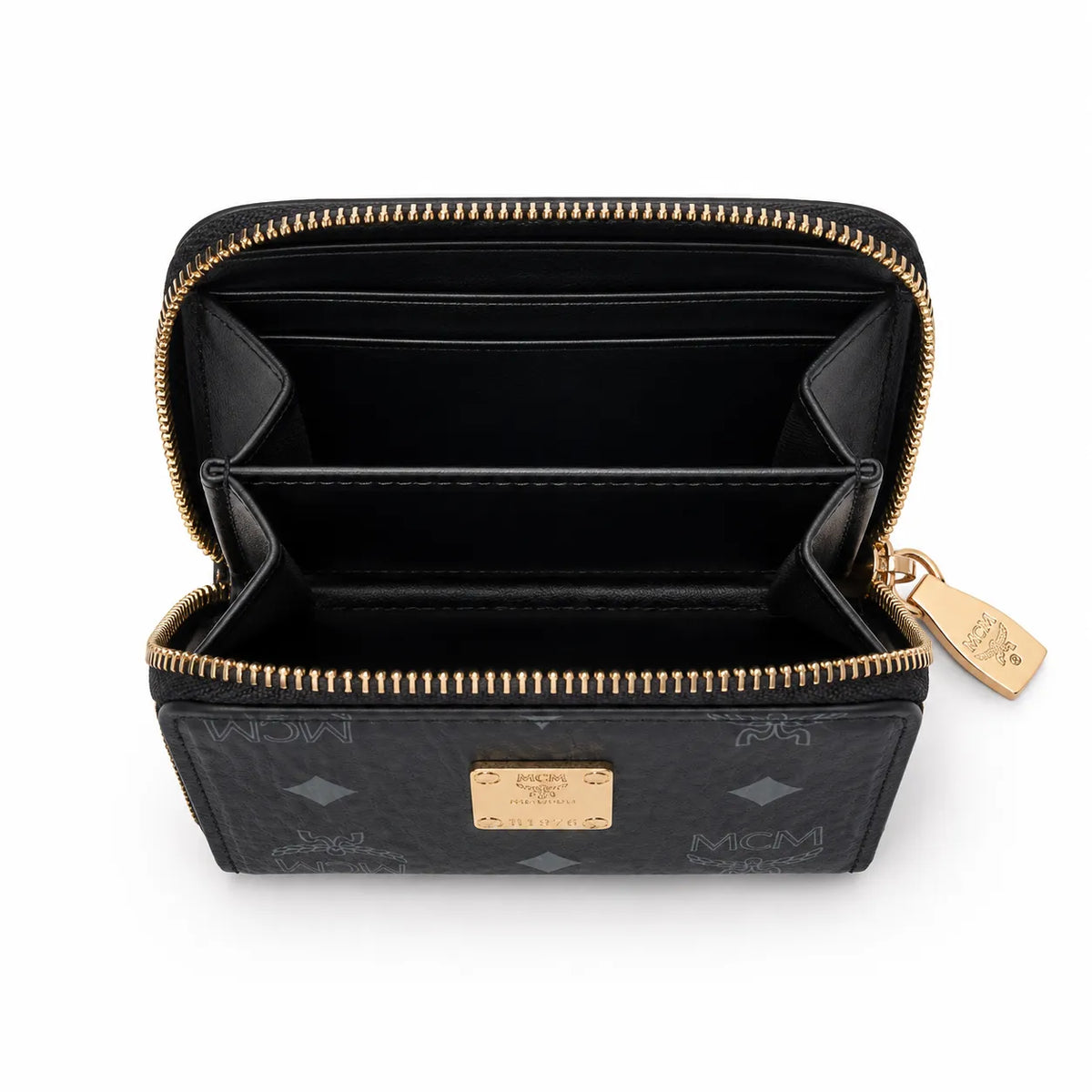 MCM Visetos Classic Small Zip Wallet | Compact Leather Coin Purse in Black — Designer Monogram Card Holder & Pouch for Women