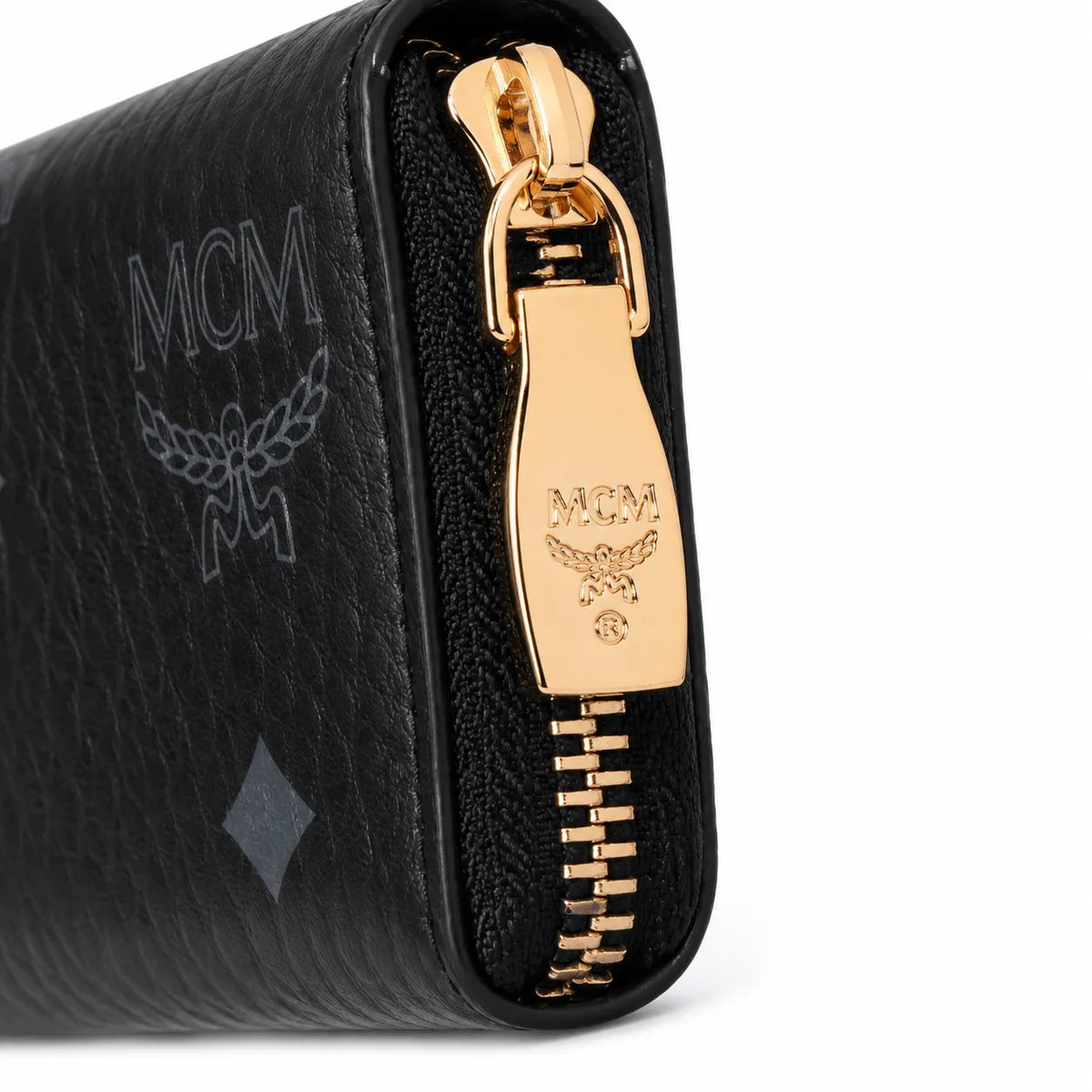 MCM Visetos Classic Small Zip Wallet | Compact Leather Coin Purse in Black — Designer Monogram Card Holder & Pouch for Women