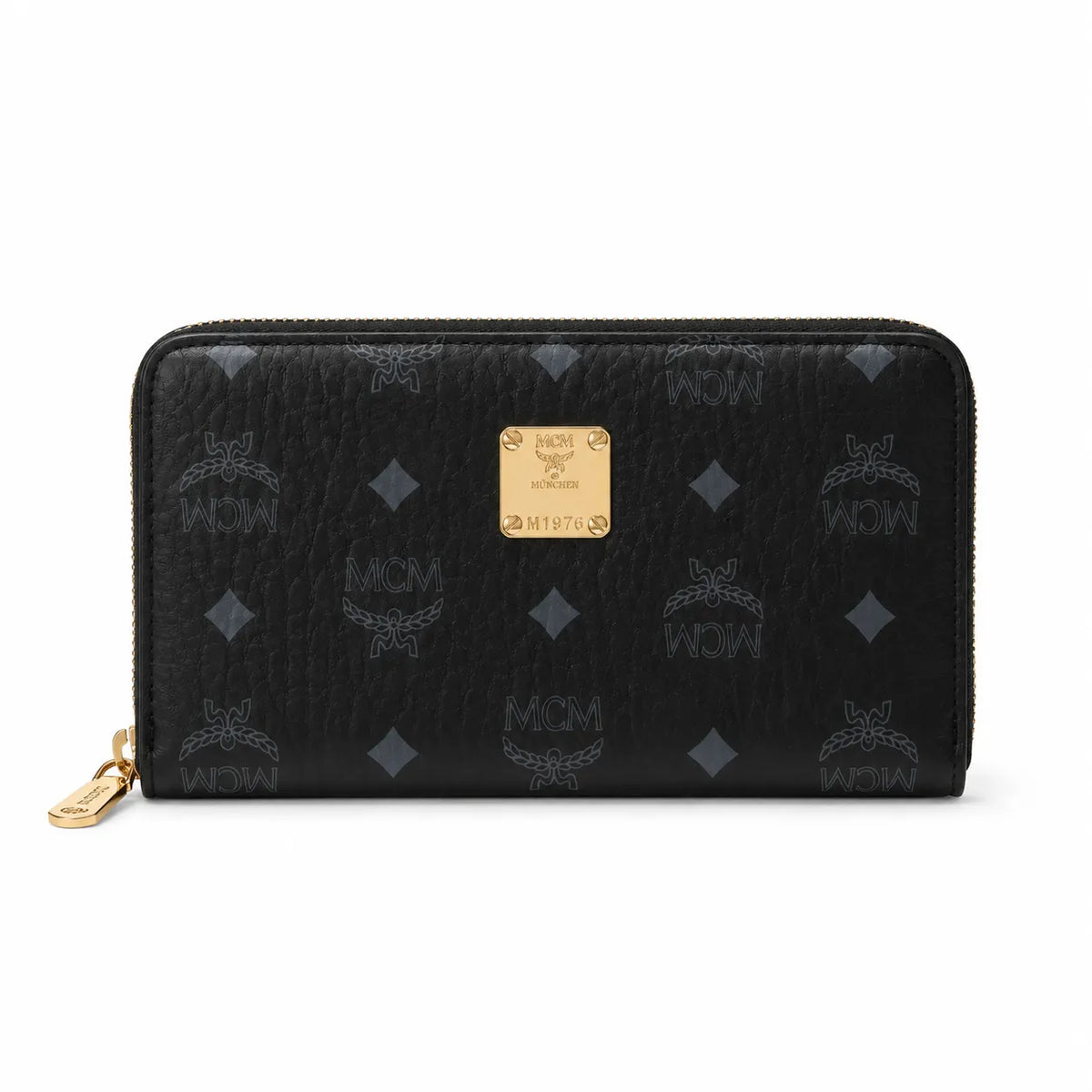 MCM Visetos Classic Zip-Around Long Wallet | Large Leather Wallet in Black — Designer Monogram Purse & Card Organizer for Women